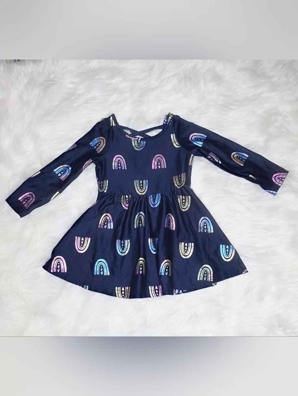 Freestyle Navy Long-Sleeve Rainbow Print Dress Top 12m